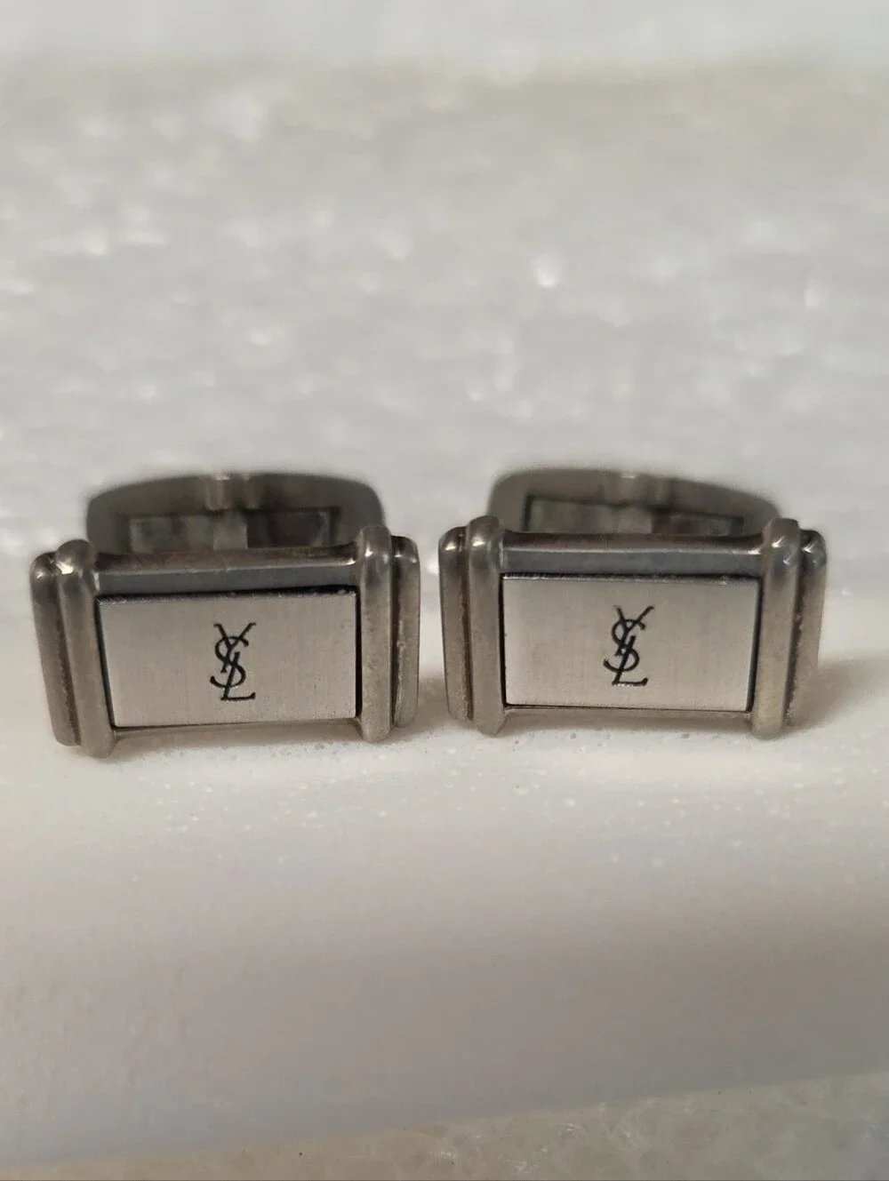 Vintage Yves Saint Laurent Silver-Tone Rectangular Cufflinks